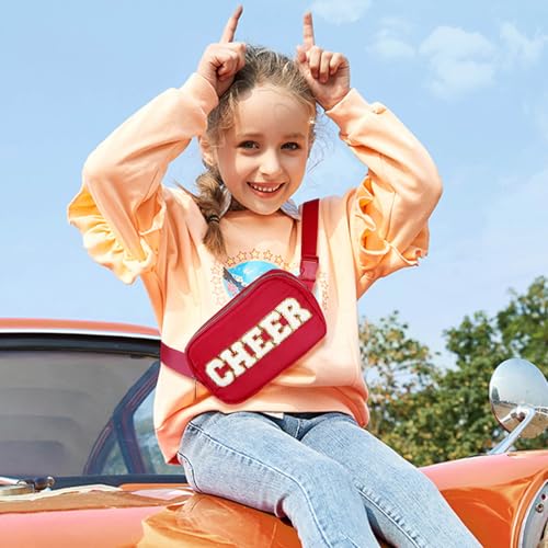 Image of PainZieteg Cheer Fanny Pack for Girls Chenille Letter Nylon Belt Bag Red | Ideal Birthday or Christmas Gift for Cheerleaders and Women, Durable Crossbody Waist Pack for Sports and Team Events