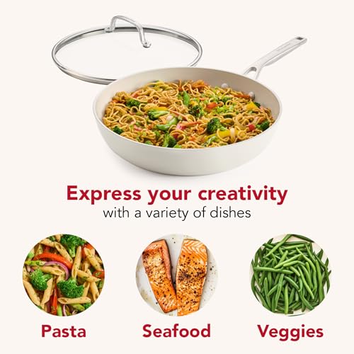 Image of KitchenAid Ceramic Frying Pan with Lid, 12.25-Inch, Porcelain White