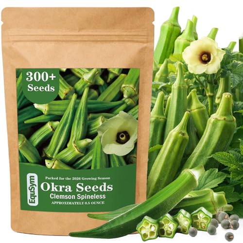 300 Clemson Spineless Okra Seeds - Okra Seeds for Planting Outdoors 0.5 oz Full Sun Warm Season Vegetable Seeds 714 Day Germination 60 Day Maturity for Raised Bed & Backyard Garden