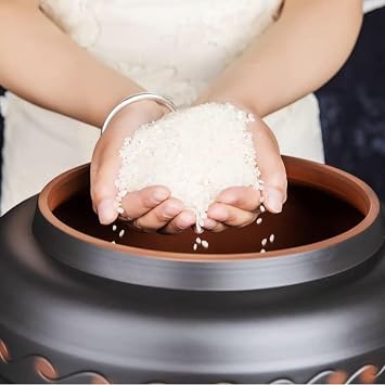 25L Ceramic Rice Container Airtight - 33lb Capacity Moisture-Proof Food Storage, Hand-Painted BPA-Free Bin for Grains, Coffee Beans & Pantry, Oriental Gift (8.3 Wide Mouth)
