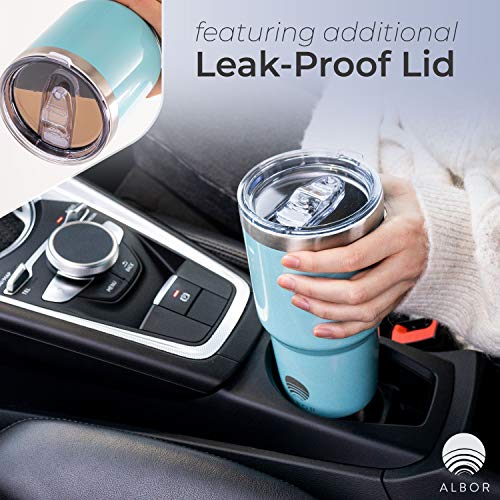 ALBOR Triple Insulated Stainless Steel Tumbler 30 Oz Shimmer Blue Coffee Travel Mug With Handle