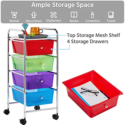 Yaheetech 4 Drawers Cart Rolling Plastic Storage Cart And Organizer Metal Frame Plastic Drawers Plastic Trolley Organizer On Wheels, Multicolor #TOP3