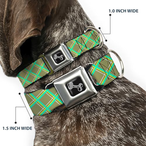 Collier de chien motif os marron vert jaune Buckle Down ajustable taille S