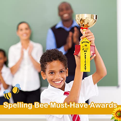 Glenmal Spelling Bee Participant Award Ribbons with Card and String Yellow Participation Ribbon Spelling Bee Medal Ribbons Participant Prize for Kids Competition, 2 x 8 Inch(25 Pcs)
