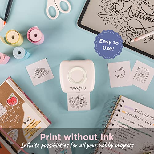 Crafts&Co® Mini Fotodrucker | Tragbare Drucker | Mobile Mini Printer mit 3 Rolls + App | Wireless Pocket Printer | Bluetooth-kompatibel mit iOS- & Android-Geräten | Weiß