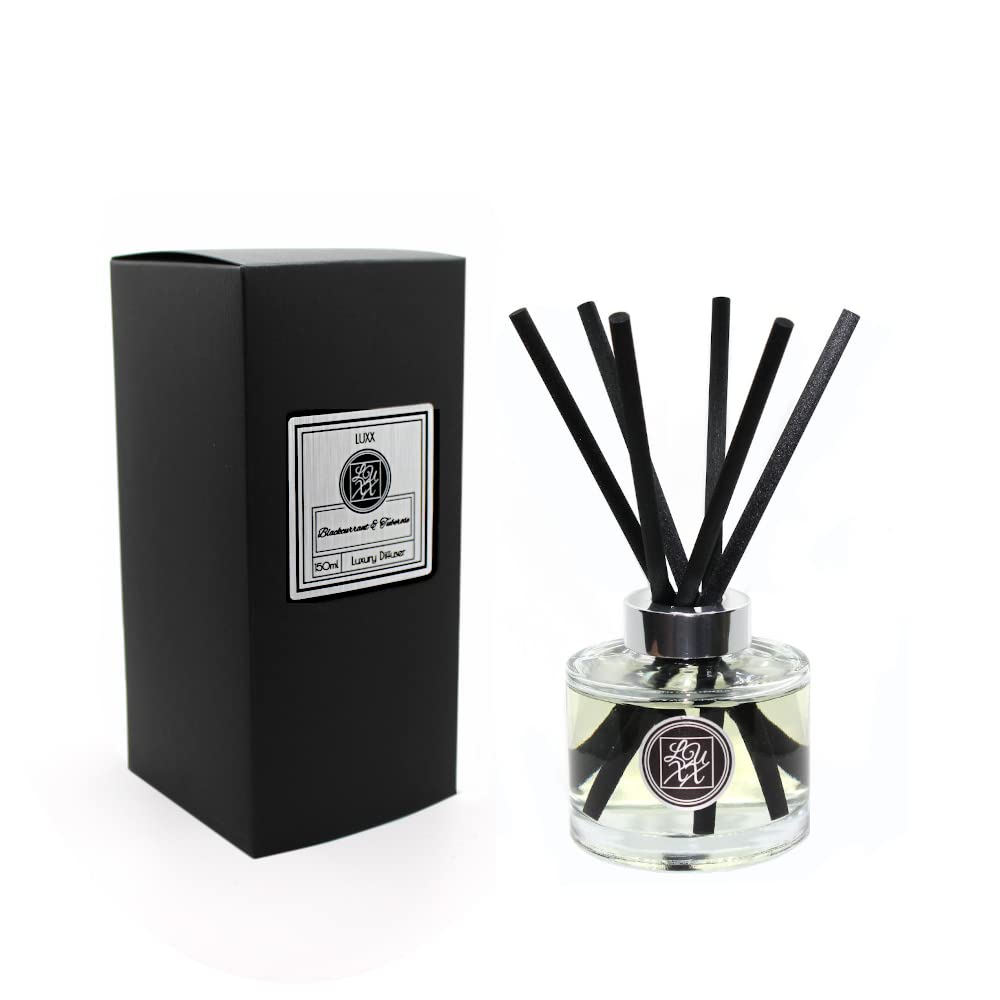 Blackcurrant & Tuberose | LUXX Creations Large Fragrance Reed Diffuser 150ml + 8 Black Reeds | Scent Notes: Blackcurrant, Lemon, Rose, Carnation, Musk, Sandalwood, Cinnamon, Amber