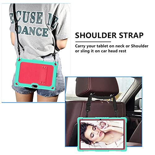 Doemoil For Vankyo Matrixpad S10 Tablet Case Yqsavior Cupeisi Coopers Yq10S Vivimage A10 A38 Zzb Zb10 Zb01 Aoyodkg A38 Byandby Byyq10S 10.1" Case Built In Kickstand Shoulder Strap Shell (Green+Pink) #TOP4