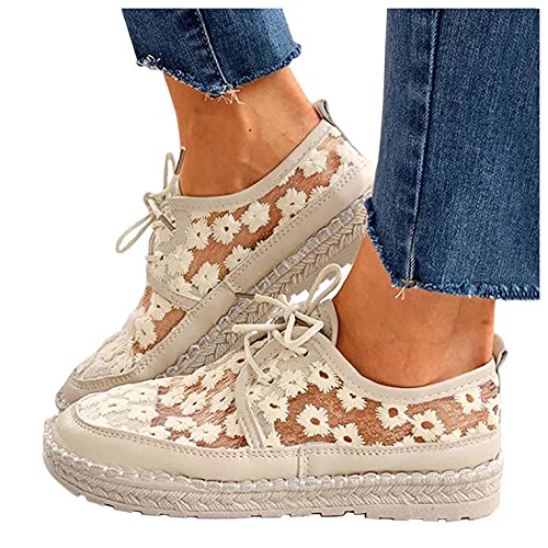 Hbeylia Platform Espadrilles Fashion Sneakers For Women Girls Flower Embroidered Lace Breathable Lace Up Low Top Play Sneakers Canvas Shoes Casual Leather Slip On Walking Shoes Loafers #TOP2