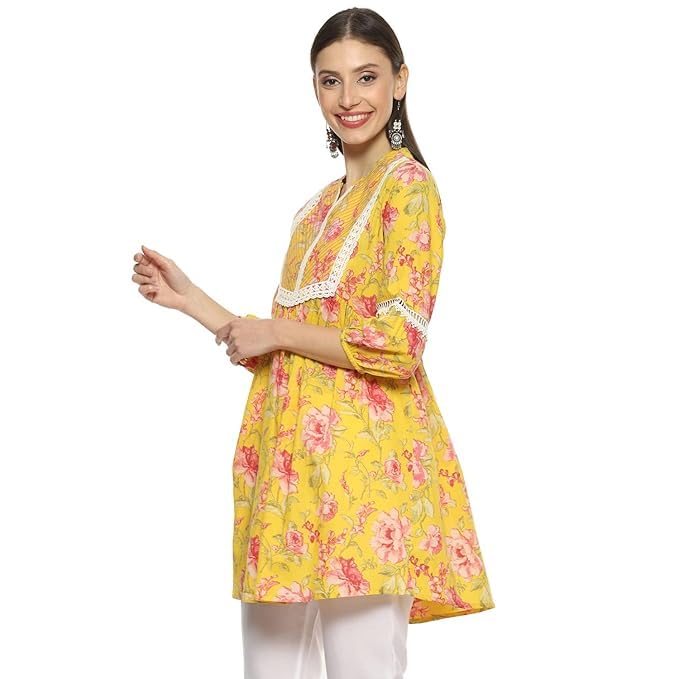 Image of BIBA Women Cotton Straight Fit A Line Printed Kurti
