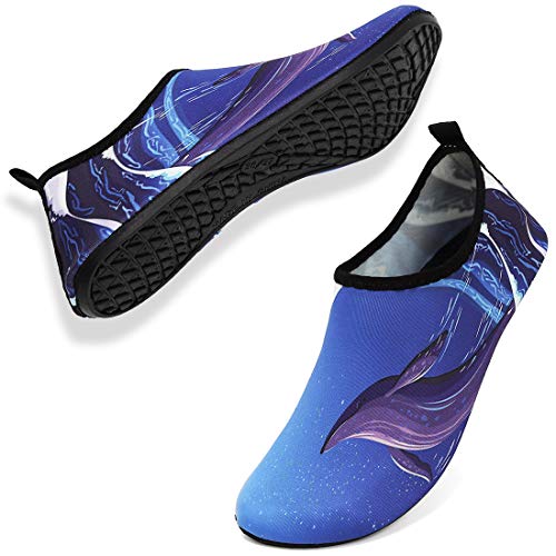 VIFUUR Men Women Water Shoes Barefoot Skin Shoes for Run Dive Surf Swim Beach Yoga Whale Blue 42/43