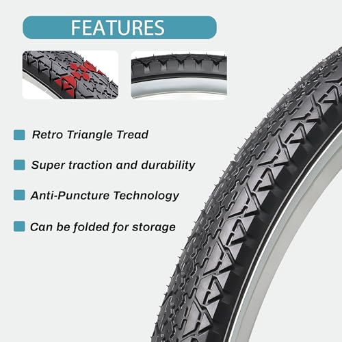 Hycline 26WHT-NT 2-Pack Cruiser Bike Tires Set: Hycline 26X2.125 Inch Folding Replacement Bicycle Tires And Pair 26-Inch Inner Tubes thumb #2