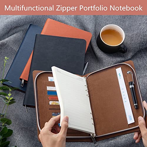 Carpeta de cuaderno de cuero A5 business zipper binder journal planeador 6