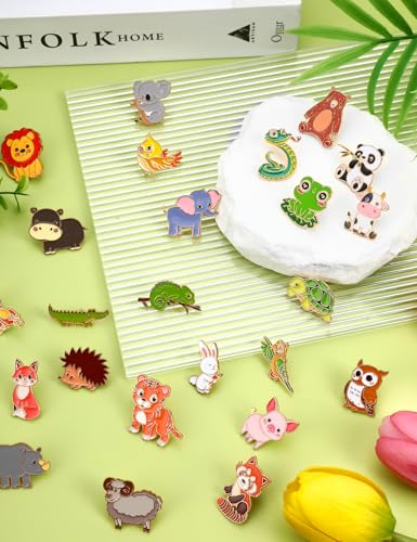 Image of JUNEBRUSHS 28PCS Animals Enamel Pins,Cute Forest Animals Brooches Elephant Panda Tiger Giraffe Lapel Pins for Party Decoration Exchange Gift Backpacks Clothes Bags Hats Accessories