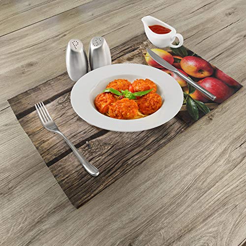 Lunarable Fruits Place Mats Set Of 4, Box Of Apples In On Wood Floor Penal Rusty Organic Nutrition Vitamin Harvesting, Washable Fabric Placemats For Dining Table, Standard Size, Brown Red #TOP1
