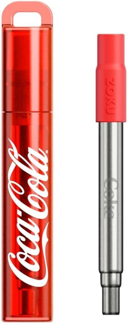 ZOKU Coca-Cola Reusable Pocket Straw, Telescopic Stainless Steel Drinking Straw with Silicone Mouthpiece, Adjustable to 9 Inches, Set of 2