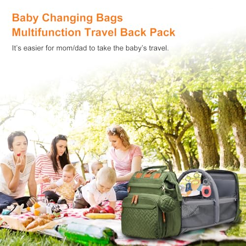 Image of Astro alan Baby Diaper Bags with Changing Station, Waterproof Diaper Bag Backpack for Moms Dads with USB Charging Port, Baby Shower Gifts, Large Capacity diaper backpack, Green