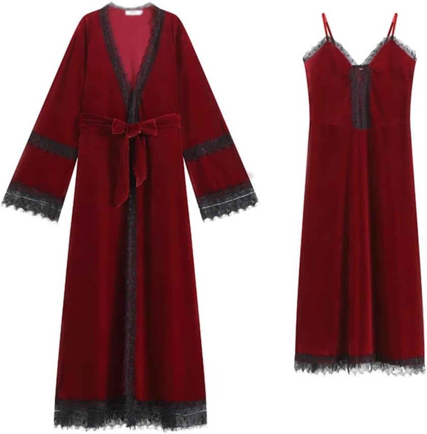 JSEIAJB Pajamas Long Sleeved Women's Winter Long Pajama Dress Home Wear Golden Velvet Pajama Set(X-Large)