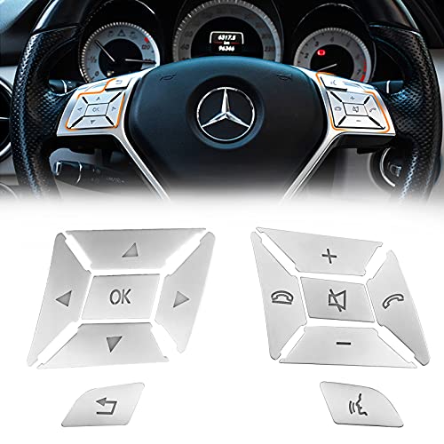 Image of Moonlinks Steering Wheel Button Sticker Compatible with Mercede A B C Class | For E M G SL GL GLA CLA GLK SLK GLS Class Steering Wheel Button Trim Cover Sticker Inner Accessories(12PCS,Chrome-Square)