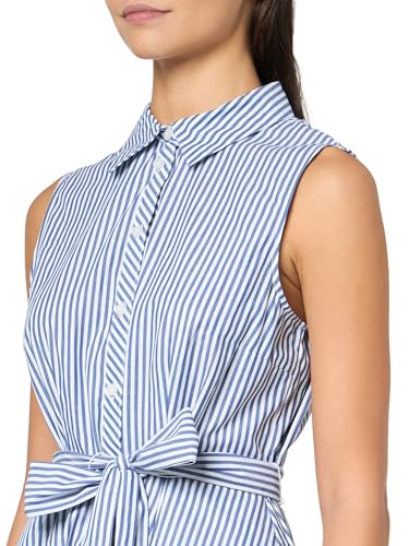 Image of Tommy Hilfiger Women's Sleeveless Collared Button Front Tie Waist Midi Shirt Dress