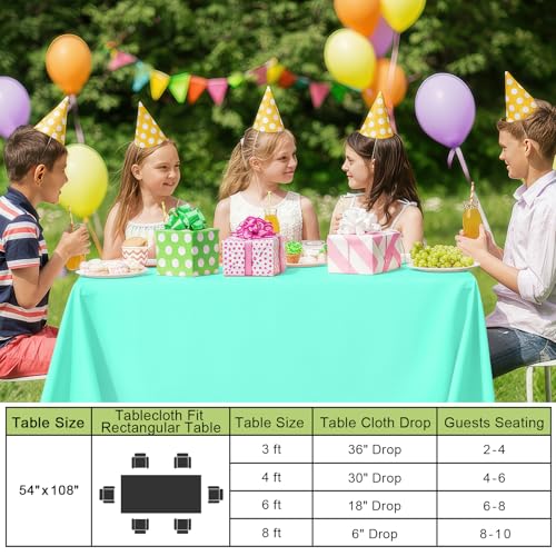 Image of Smiry Disposable Table Cloth - 15 Pack, 54 x 108 Inch Waterproof Rectangle Tablecloths for Parties, Decorative Plastic Table Cover, Leakproof & Sturdy, Mint Green