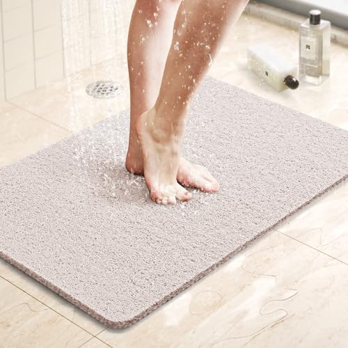 LuxStep Shower Mat Bathtub Mat,24x16 inch, Non-Slip Bath Mat with Drain, Quick Drying PVC Loofah Bathmat for Tub,Shower,Bathroom (Phthalate Free,White)