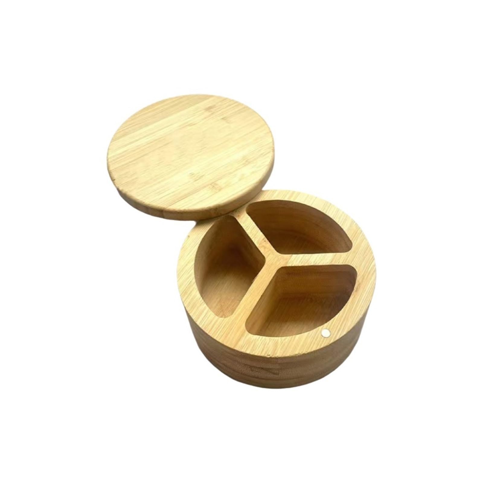 LuoAXINN Wooden Salt Cellar Multifunctional Condiment Container Swivel Lid 3-Compartment Wood Spice Box Material Round Seasoning Tank(3 Grid)