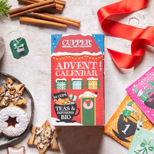 Cupper Bio Tee Adventskalender 2025, Geschenk Weihnachten, Weihnachtskalender ohne Schokolade mit 24 Teebeuteln, 2x12 Sorten, zwei neue exklusive Sorten