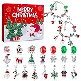 Christmas Advent Calendar Bracelets 2025 for Girls, 24 Days Xmas Countdown DIY Jewelry Kit with 22 Charm Beads and 2 Adjustable Bracelets Gift for Kids Teens Women