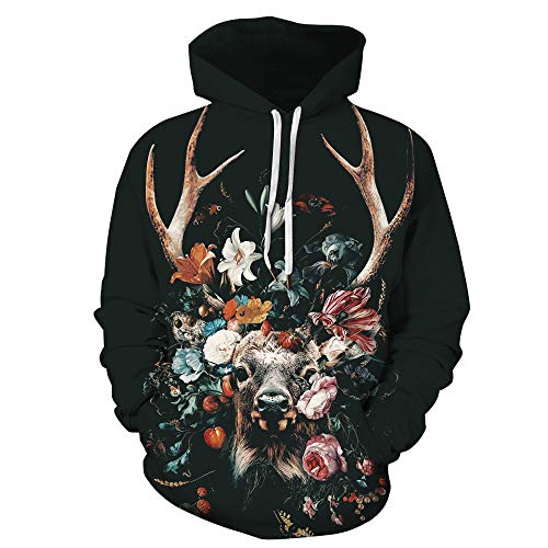 JXJ Sudaderas con Capucha De Halloween con Estampado 3D Informal Alces Románticos Estampados Transpirables Unisex Sudaderas Jerséis con Cordón Ajustable,XXXL
