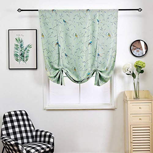 SIMPVALE Blackout Roman Blind with Tie Up Birds Floral Printed Thermal Insulated Roman Curtain with Rod Pocket for Bedroom Living Room Kitchen, Green, 120x120cm