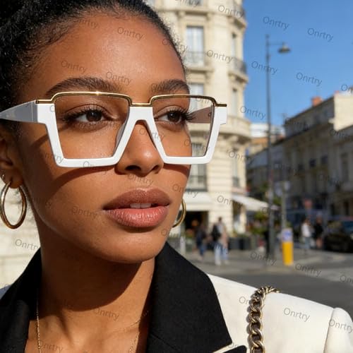 Image of Onrtry Oversized Square Blue Light Glasses for Women Men Fashion Semi Rimless Glasses Non Prescription Eyeglasses
