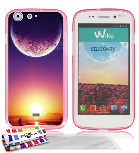 Coque souple Ultra-Slim WIKO STAIRWAY au motif exclusif [Crepuscule] [Rose] de MUZZANO + 3 Films de protection écran 'UltraClear' + STYLET et CHIFFON MUZZANO® OFFERTS - La Protection Anti-rayure ULTIME, ELEGANTE ET DURABLE pour votre WIKO STAIRWAY