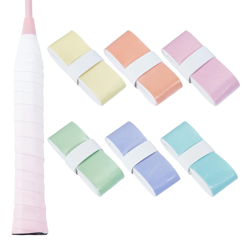 GORGECRAFT 12Pcs 6 Colors Tennis Racket Grip Tape PU Leather Colorful Non Slip Absorbent Tennis Racquet Grip Sweat Handle Wrap Tape for Badminton Pickleball Squash Padel Rackets Fishing Rods