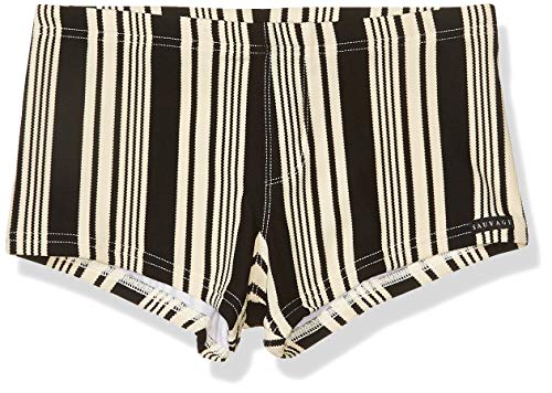 Sauvage Men's Italian Woven Tuscan Stripe Squarecut Brief, Black, Medium
