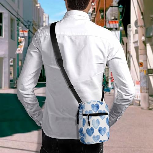 Personalized Small Crossbody Bag Water Resistant Messenger Bags Mini Hand Drawn Blue Heart Printing SlingBag For Men Women4