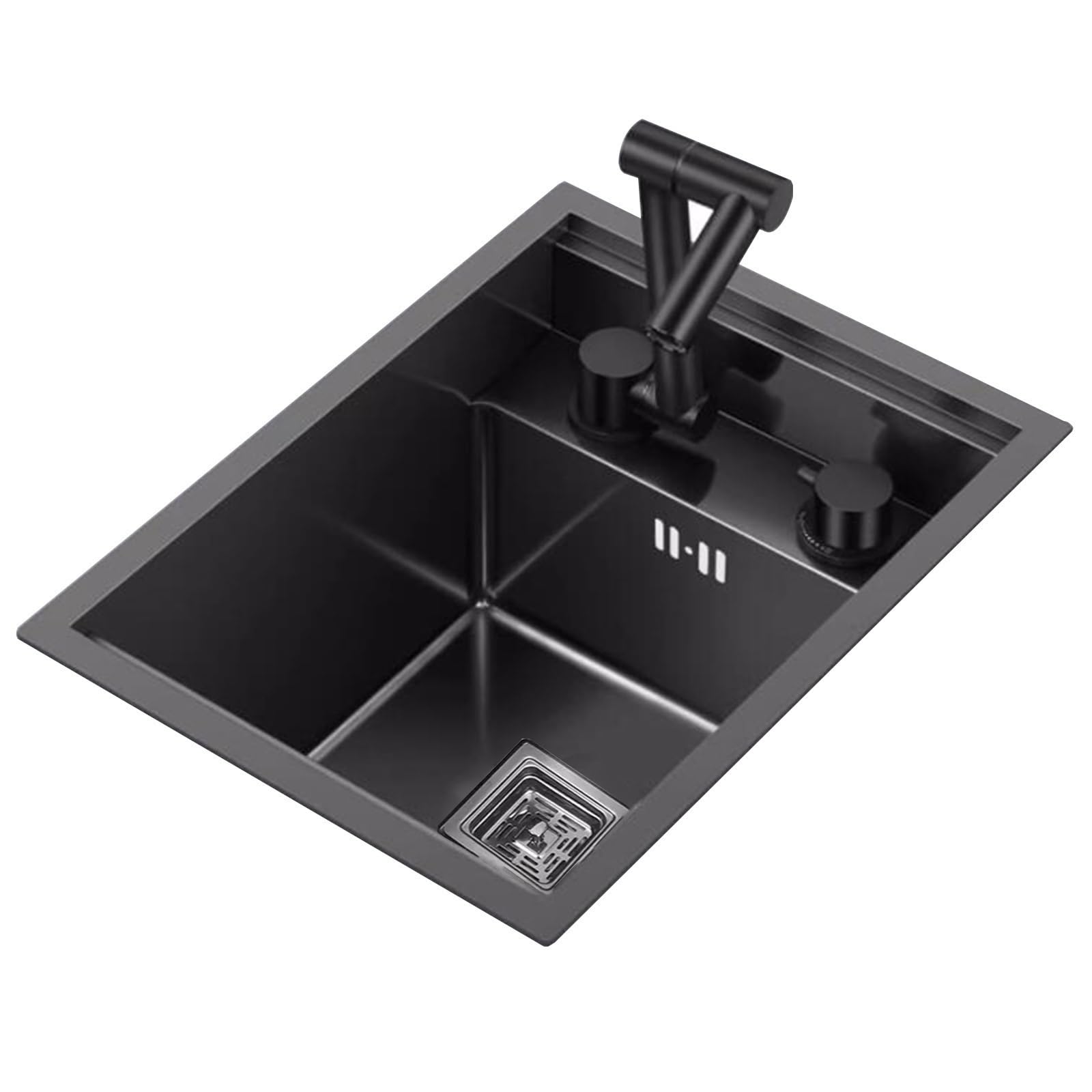 WBJGUOD Kitchen Bar Invisible Sink with Folding Faucet Cover RV Apartment Space-Saving Stainless Steel Small Size Siphon Dishwashing Basin(Black Steel)