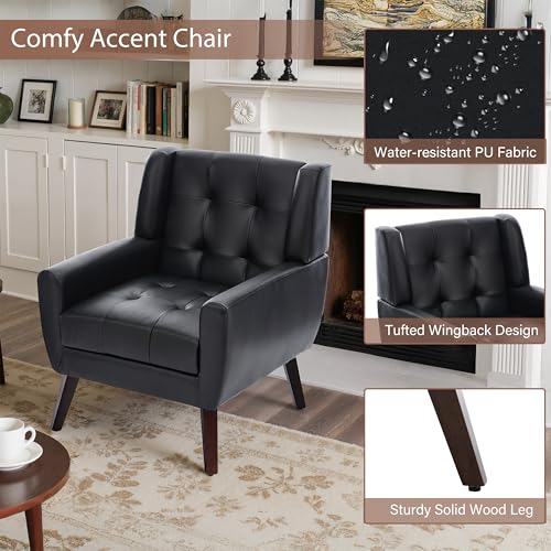 Sillón Clásico Negro de Cuero PU miniatura 6