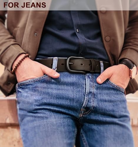Image of BULLIANT Men Belt 2Pack-Leather Belt 7Holes Comfortable For Men's Dress Casual Jeans 1 3 /8 inch