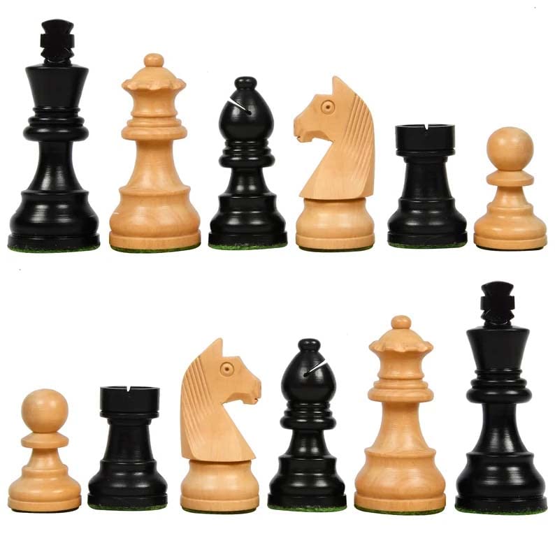 Combinazione di pezzi di scacchi Staunton della serie Torneo con cavaliere in legno ebanizzato e scatola - King da 7,6 cm con scacchiera pieghevole
