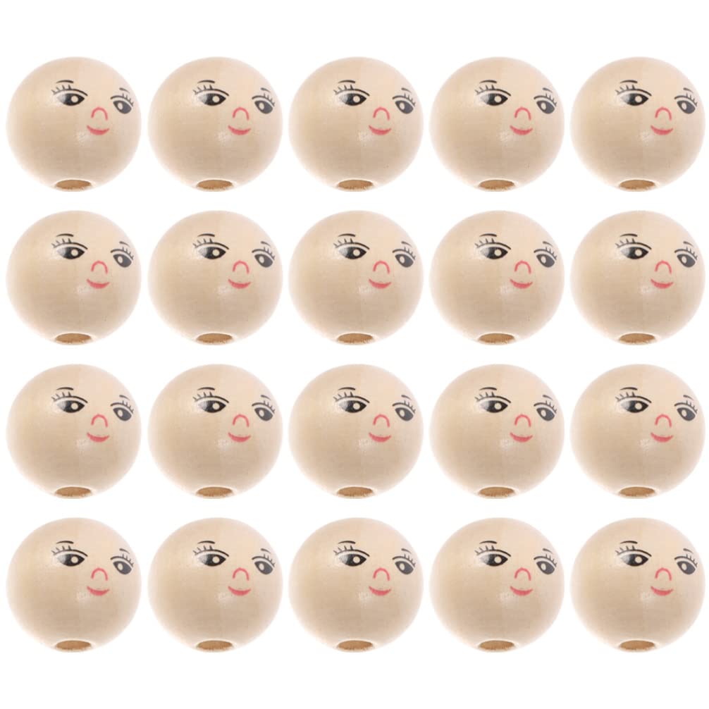 Milisten 50Pcs Round Wooden Smile Face Beads Doll Head Wood Loose Beads Round Spacer with Hole DIY Jewelry Making Decoration(14MM)