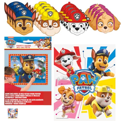 Paw Patrol Birthday Party Supplies 16 Paw Patrol Character Masks with Loot Bags for Birthday Includes a Party Game