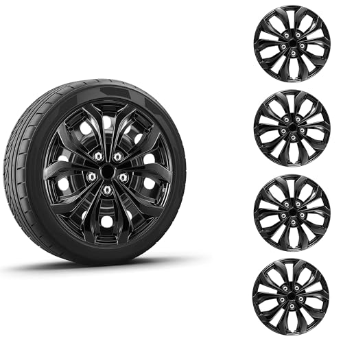 Tulamotoren Universelle Radkappen 4er-Set kompatibel mit Stahlfelgen Snap-On-Design strapazierfähiges PP-Material mit verstellbarem Stahl-Sicherungsring (Schwarz 17 Zoll)