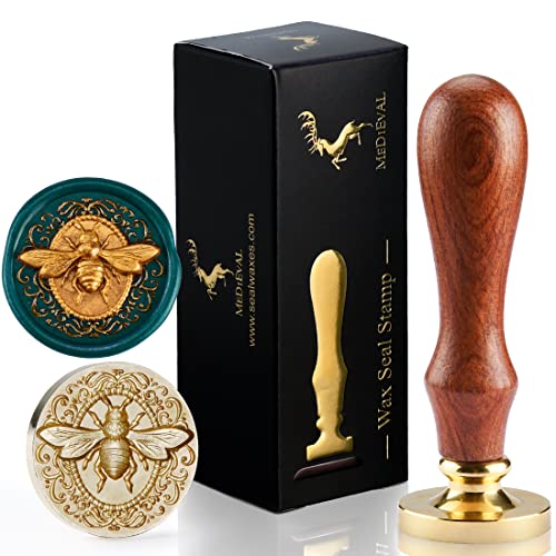 3D Embossed Bee Wax Seal Stamp - Brass Head with Wooden Handle, Making Wax Seals for Wedding Invitation/Envelop/Gift Wrapping
