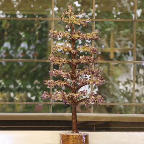 Image of Amethyst Crystal Tree (1500 Beads) Handmade Gemstone showpiece for Home Decor Living Room | M-Seal Decorative Items & Birthday Gifts for Women | Home Decoration Gift & Display Show Pieces