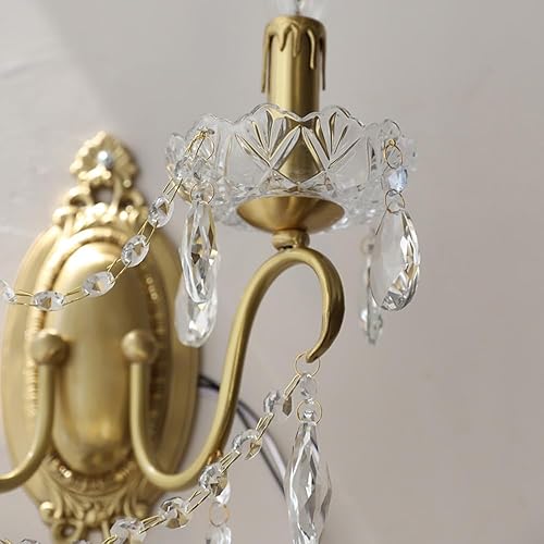 Miniatura 6 de Apliques de cobre Estilo francés campestre, ideales para inquilinos. Aplique de pared Vintage con cristales para velas, 2 Luces, cableado directo,