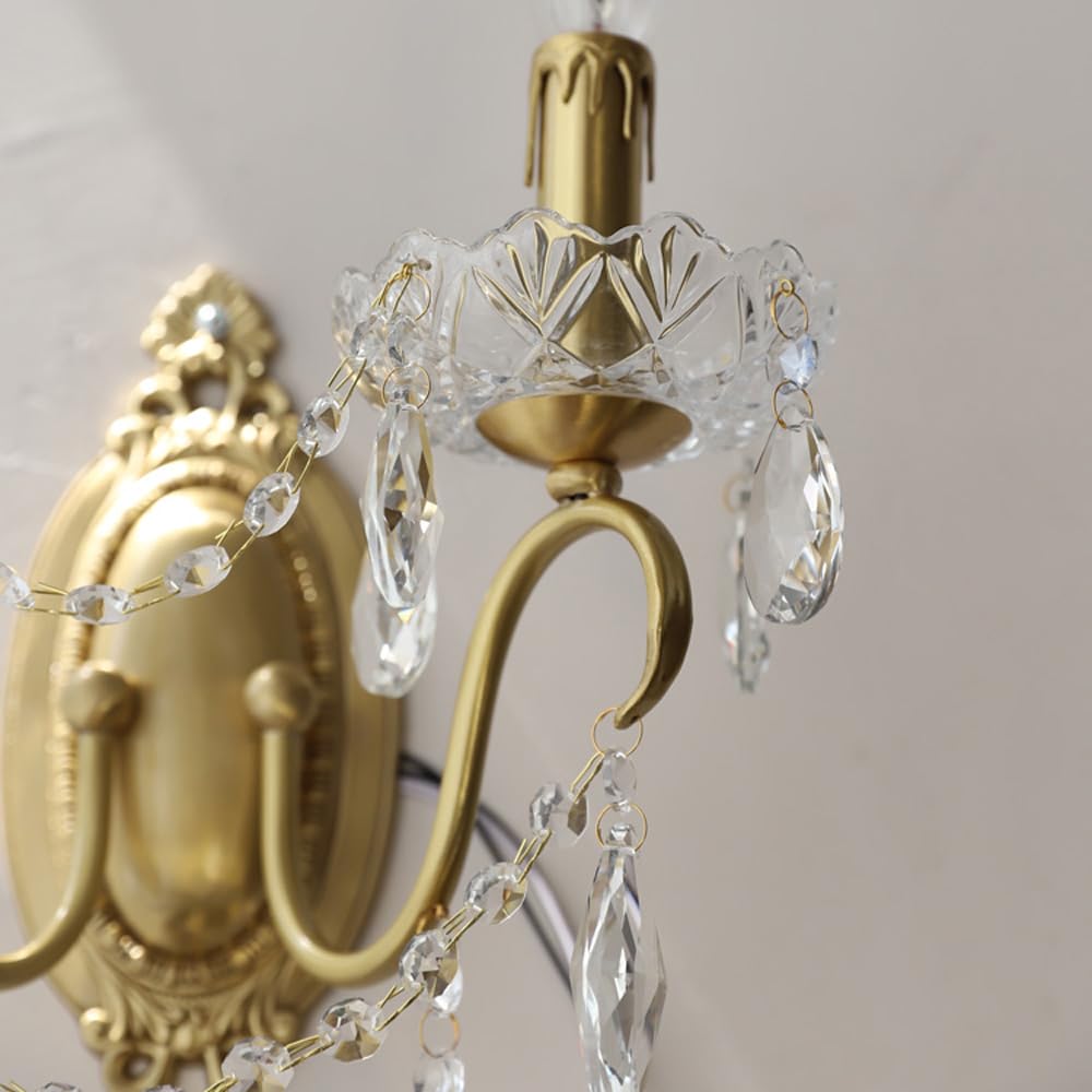 Kinkiety, nowoczesna dekoracja domu miedziane kinkiety francuskie wiejskie kinkiety ścienne do salonu vintage świeca kinkiety ścienne z kryształami nocna lampa ścienna przewodowa