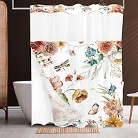 Tititex Tenda Da Doccia A Doppio Strato Colore Caramello, 175x199 Cm, In Poliestere Impermeabile, Senza Ganci, Con Finestra Trasparente Superiore. Perfetta Per Bagno.