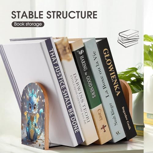 Sujetalibros de dragón para evitar caídas de libros, soporte de madera con base de metal estable 8
