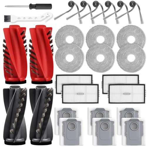 Image of 28 Pack Accessories Kit for Roborock Saros 10R /Saros 20 /Qrevo Edge 2 Vacuum | 2 Pairs Mainbrush 6 Side Brush 4 Filter 6 Mop Pads 6 Dust Bags 1 Cleaning Brush 1 Screwdriver
