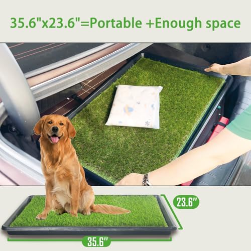 Reusable Dog Loo System with Artificial Grass Turf&Pee Pads&Tray, for Puppy Potty Training is Portable&Easy to Clean,35x23in Large Dog Litter Box Toilet for Indoor/Outdoor use(35.6''x23.6'') - Image 5